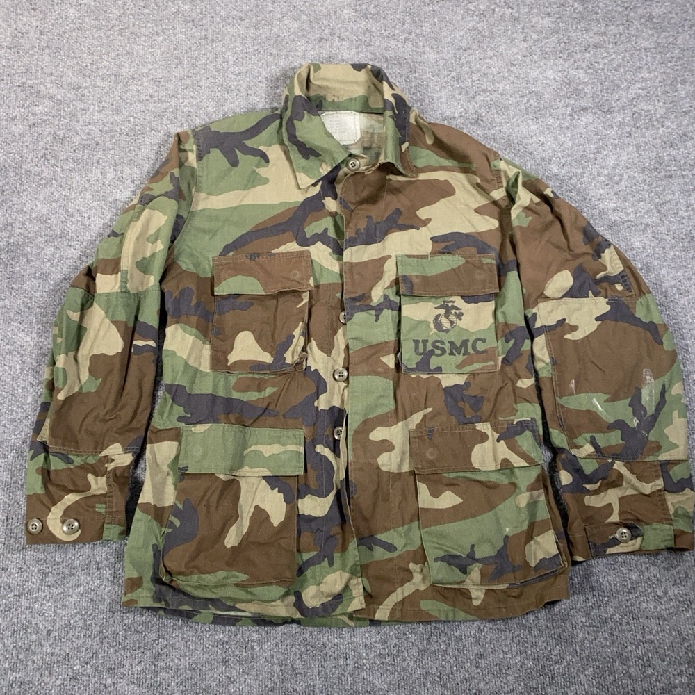 VTG USMC Stencil Men's M Reg Shirt Jacket Woodland Camo Military Field Ripstop
